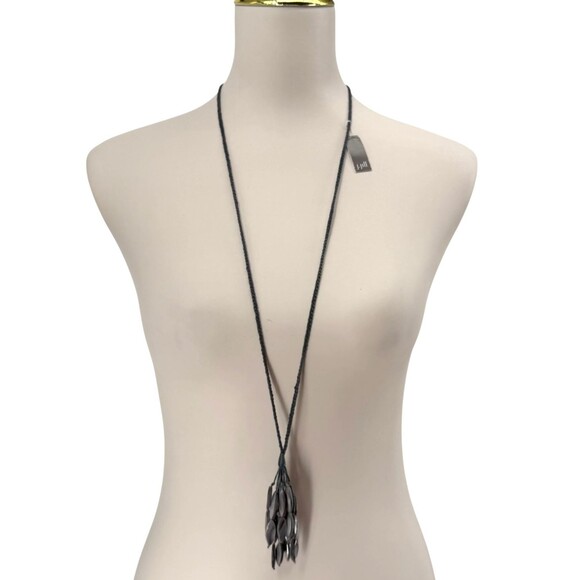 J. Jill Shell Necklace Abalone Sculpted Pendant Tassel Braided Adjustable 30" - Picture 3 of 9